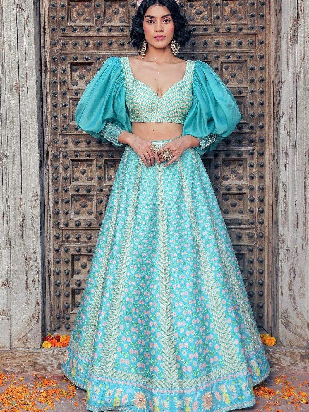 Show Shaa Aqua Floral Printed lehenga set